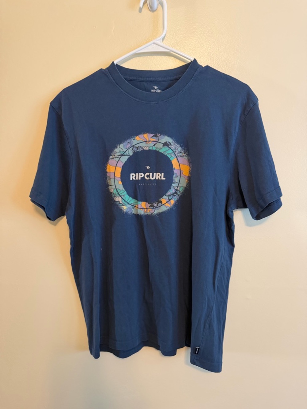 Rip Curl Navy Short Sleeve Tee with Multicolor Ring Logo